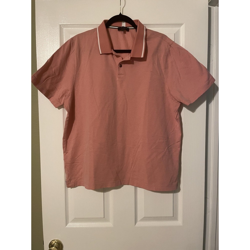 Ted Baker Polo Shirt Mens 6 Pink Textured Knit Contrast Collar Cotton Casual